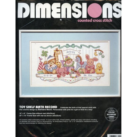 Dimensions Other - Dimensions Counted Cross Stitch Kit Toy Shelf Birth Record 3721 16" X 9" Sealed